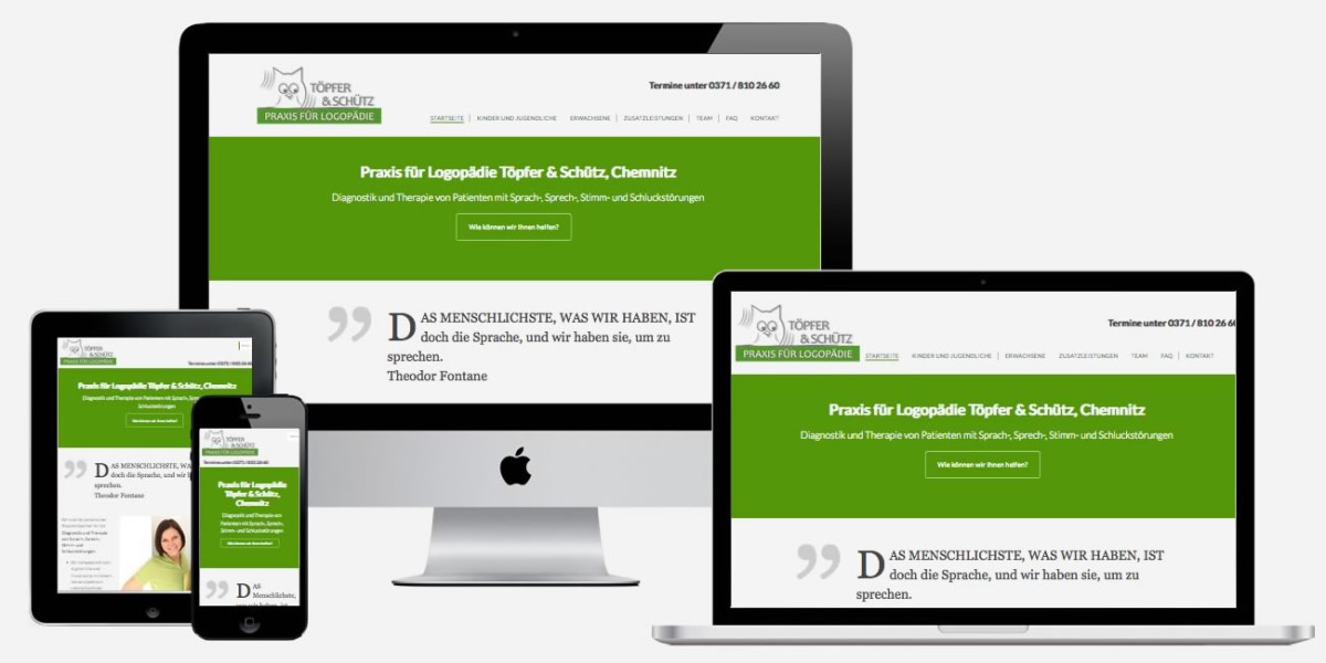 Screenshot Website Logopädische Praxis Töpfer & Schütz Website auf verschiedenen Geräten